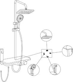 Regendoucheset - 30 Cm - Zwart - Thermostaatkraan, Handdouche & Sproeier -Thuis Badkamer 1061x1200