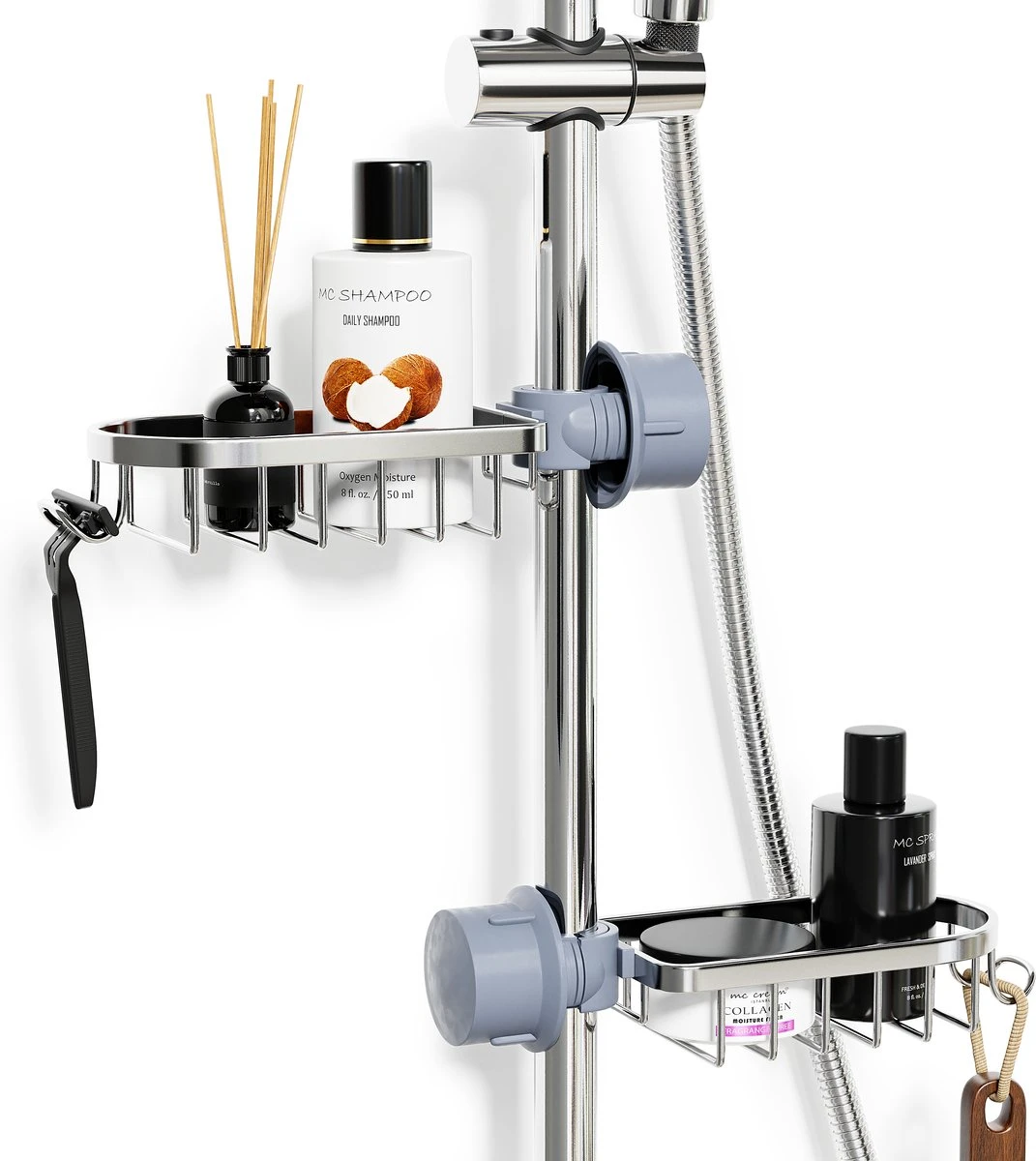 Nolad® - Doucherek Hangend - Doucherek Zonder Boren - Keukenrek - Gootsteen Organizer - Badkamer Accessoires - Zilver 3 Nolad® - Doucherek Hangend - Doucherek Zonder Boren - Keukenrek - Gootsteen Organizer - Badkamer Accessoires - Zilver