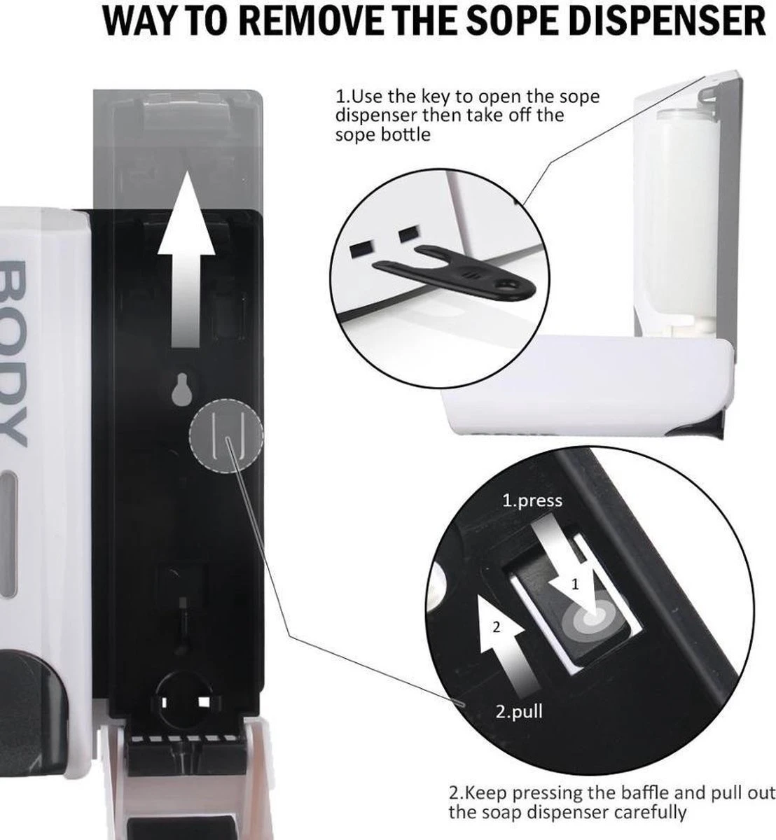 WiseGoods Luxe Zeepdispenser Shampoo - Desinfectie Dispenser Wandmontage Zeep Pomp - Zeeppompje Douche - Badkamer Muur - Wit 2st 4 WiseGoods Luxe Zeepdispenser Shampoo - Desinfectie Dispenser Wandmontage Zeep Pomp - Zeeppompje Douche - Badkamer Muur - Wit 2st - Afbeelding 2