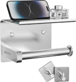 BOTC Toiletrolhouder Met Handdoekhaakjes - Toiletrolhouder - Toiletrolhouder - Zelfklevend / Boren / Zonder Boren - RVS - Zliver