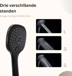 Belliese Doucheset Select - Luxe Douchekop - Doucheslang - Douchekophouder - Douchekop Met Slang - Waterbesparende Douchekop - Badkamer Accessoires - Montage Zonder Boren - 3 Standen - Zwart - Select Knop -Thuis Badkamer 1123x1200