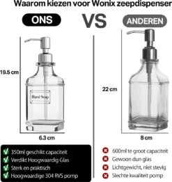 Wonix® - Zeepdispenser - Zeeppompje - Transparant Glas - RVS Pompkop - Met Stickers - 350ml - 2 Stuks -Thuis Badkamer 1136x1200 1