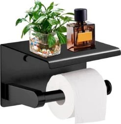 Toiletrolhouder - Wc Rol Houder Met Plankje - Inclusief Haakje - RVS - Waterbestendig - Zwart - Rheme -Thuis Badkamer 1166x1200