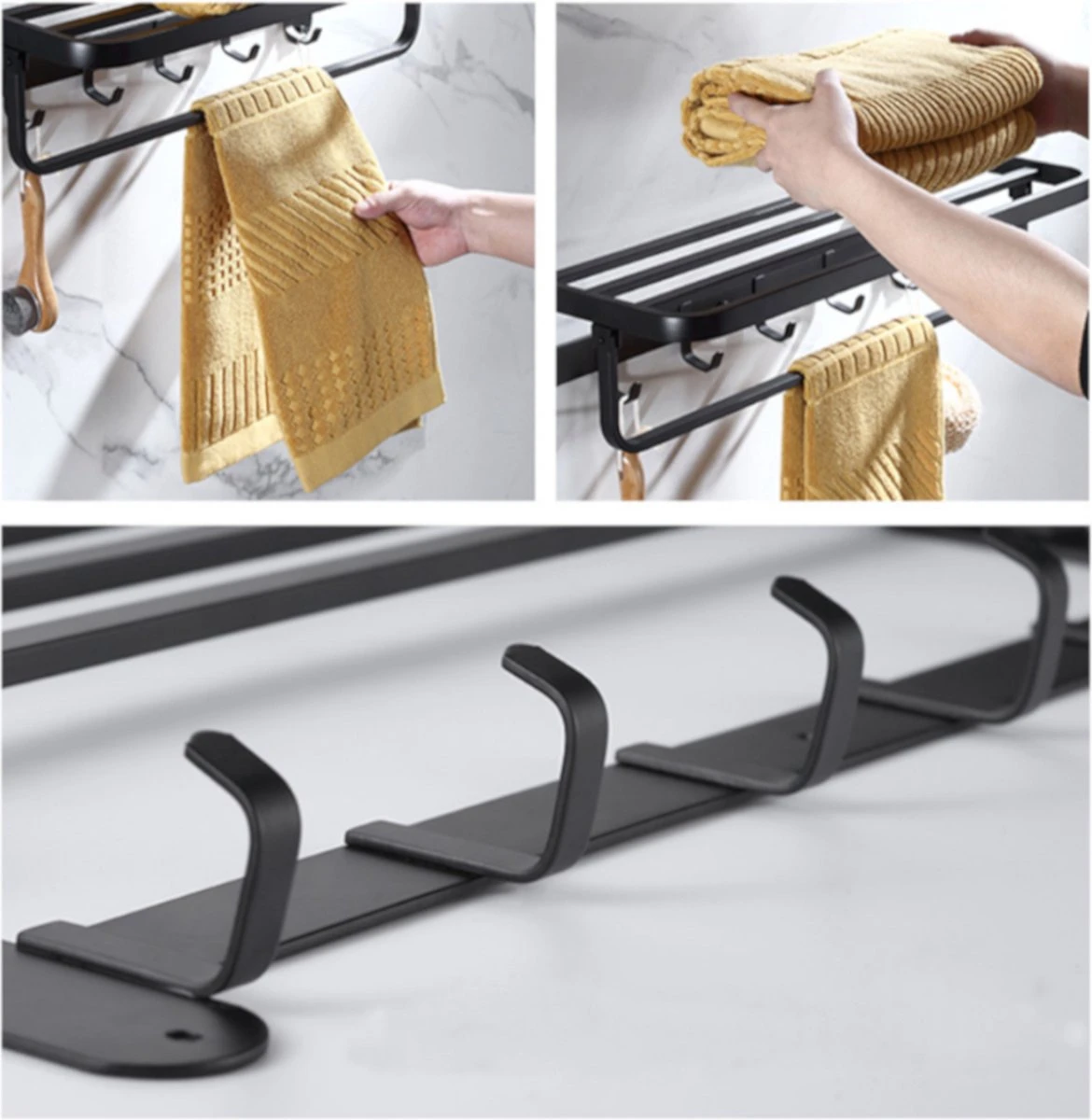 Handdoekrek – Handdoekenrek Badkamer – Badkamerrek – Doucherek – Handdoekhouder – Handdoekrek Badkamer – 60cm – Zwart 5 Handdoekrek – Handdoekenrek Badkamer – Badkamerrek – Doucherek – Handdoekhouder – Handdoekrek Badkamer – 60cm – Zwart - Afbeelding 3