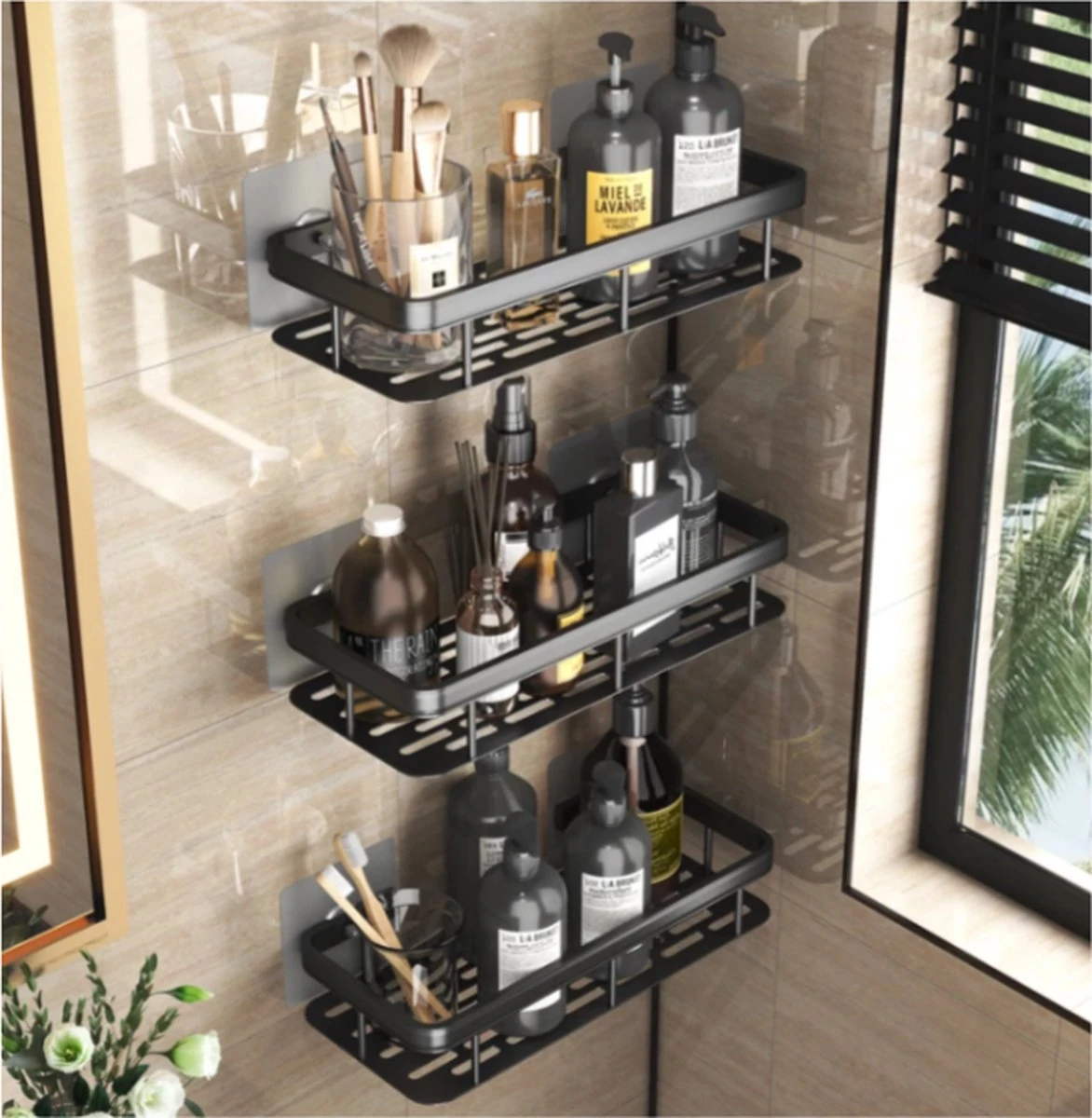 Merkloos Jawes- Wandrek- Zwart- 2stuks- Doucherek- Zonder Te Boren- Wandrek Zonder Boren- Wandrekje 5 Merkloos Jawes- Wandrek- Zwart- 2stuks- Doucherek- Zonder Te Boren- Wandrek Zonder Boren- Wandrekje - Afbeelding 3