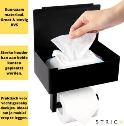 STRICX Toiletrolhouder - Zwart - Zonder Boren - Toilet Rol Houder Tissuebox - Zelfklevend - WC Rolhouder Met Opbergvak Voor Babydoekjes - Met Plankje - Toiletaccessoires -Thuis Badkamer 1178x1200 12