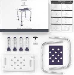 Sanicraft® Douchekruk - In Hoogte Verstelbaar - Douchekrukje - Roestvrij - 150kg Draagkracht - Comfortabel Zitkussen - Inclusief Douchekophouder, Handgrepen, Anti Slip Poten -Thuis Badkamer 1182x1200