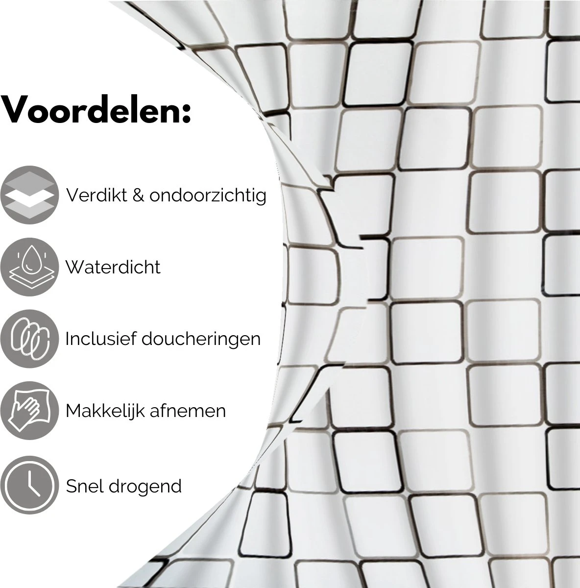 VAIVE Douchegordijn 180x200 - Anti Schimmel - Douchegordijnen 4 VAIVE Douchegordijn 180x200 - Anti Schimmel - Douchegordijnen - Afbeelding 2