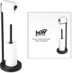 VDN Stainless Wc Rolhouder Staand - Wc Rolhouder Zwart - Toiletrolhouder En Reserverolhouder - RVS - Geschikt Voor 3+1 WC Papier Rollen - 2 In 1 -Thuis Badkamer 1185x1200 2