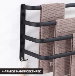 Merkloos Handdoekrek 4-armig | Handdoekrek Badkamer | Handdoekrek Zwart | Handdoekstang | Handdoekhouder | Handdoekenrek | Badkamer Accessoires Zwart | Inclusief Montage | Matte Zwart Collection 2022 -Thuis Badkamer 1186x1200 4