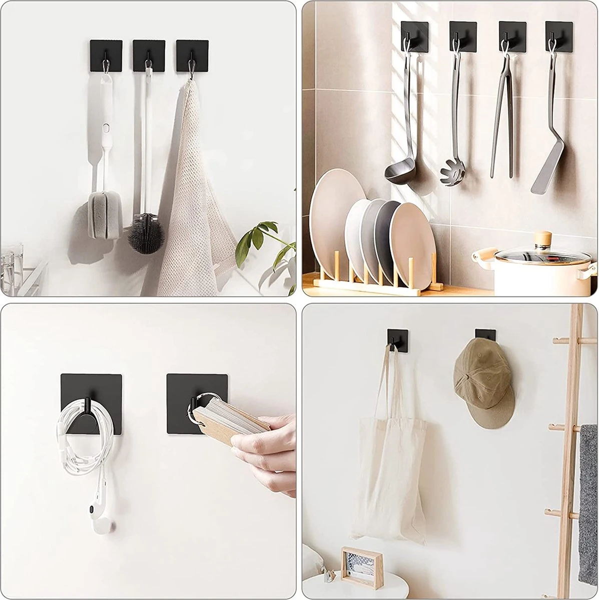 4x Zelfklevende Handdoekhaakjes Haakjes Ophanghaakjes Haken Zwart 5 4x Zelfklevende Handdoekhaakjes Haakjes Ophanghaakjes Haken Zwart - Afbeelding 3