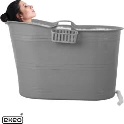 EKEO Zitbad - 210L - Mobiele Badkuip - Bath Bucket - Ijsbad- Tuinbad - Grijs -Thuis Badkamer 1197x1200 9
