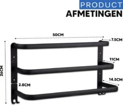 Qualux® Handdoekrek Inclusief Handdoek - 3 Stangen - Badkamer - Handdoekrek Zwart - Handdoekstang - Handdoekhouder - Handdoekenrek -Thuis Badkamer 1200x1025