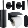 Toiletset Zwart 4-delig - Toiletaccessoireset - Toiletborstelhouder - Toiletrolhouder - Reserverolhouder - Handdoekhaakjes - RVS - Toilet Accessoires Set - Badkamer -Thuis Badkamer 1200x1030 1