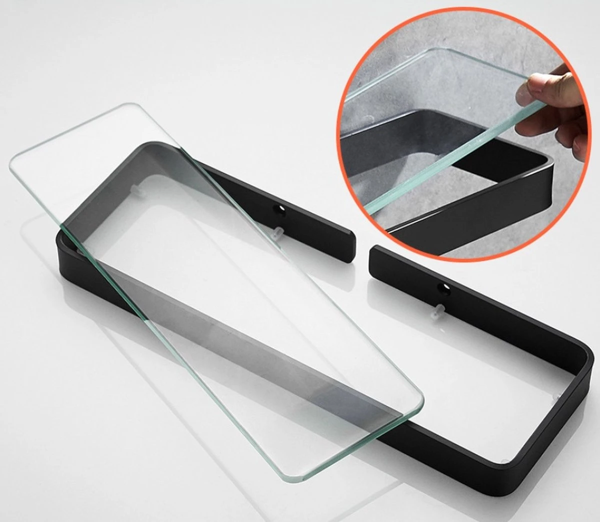 Planchet 45cm | Zwart | Badkamerplank | RVS | Metaal | Wastafel Glas | Zwevend | Wandplank Badkamer | Wastafel | Toilet | Wc | Hangende Plank | Hangend | Sanitair 4 Planchet 45cm | Zwart | Badkamerplank | RVS | Metaal | Wastafel Glas | Zwevend | Wandplank Badkamer | Wastafel | Toilet | Wc | Hangende Plank | Hangend | Sanitair - Afbeelding 2