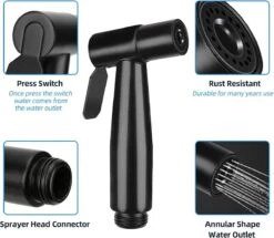 Merkloos Bidet Handdouche - Shattaf - Bidet Sproeier - Bidetkraan - Handheld Bidet Spray Met 120 Cm Doucheslang / Houder- Zwart -Thuis Badkamer 1200x1045 2
