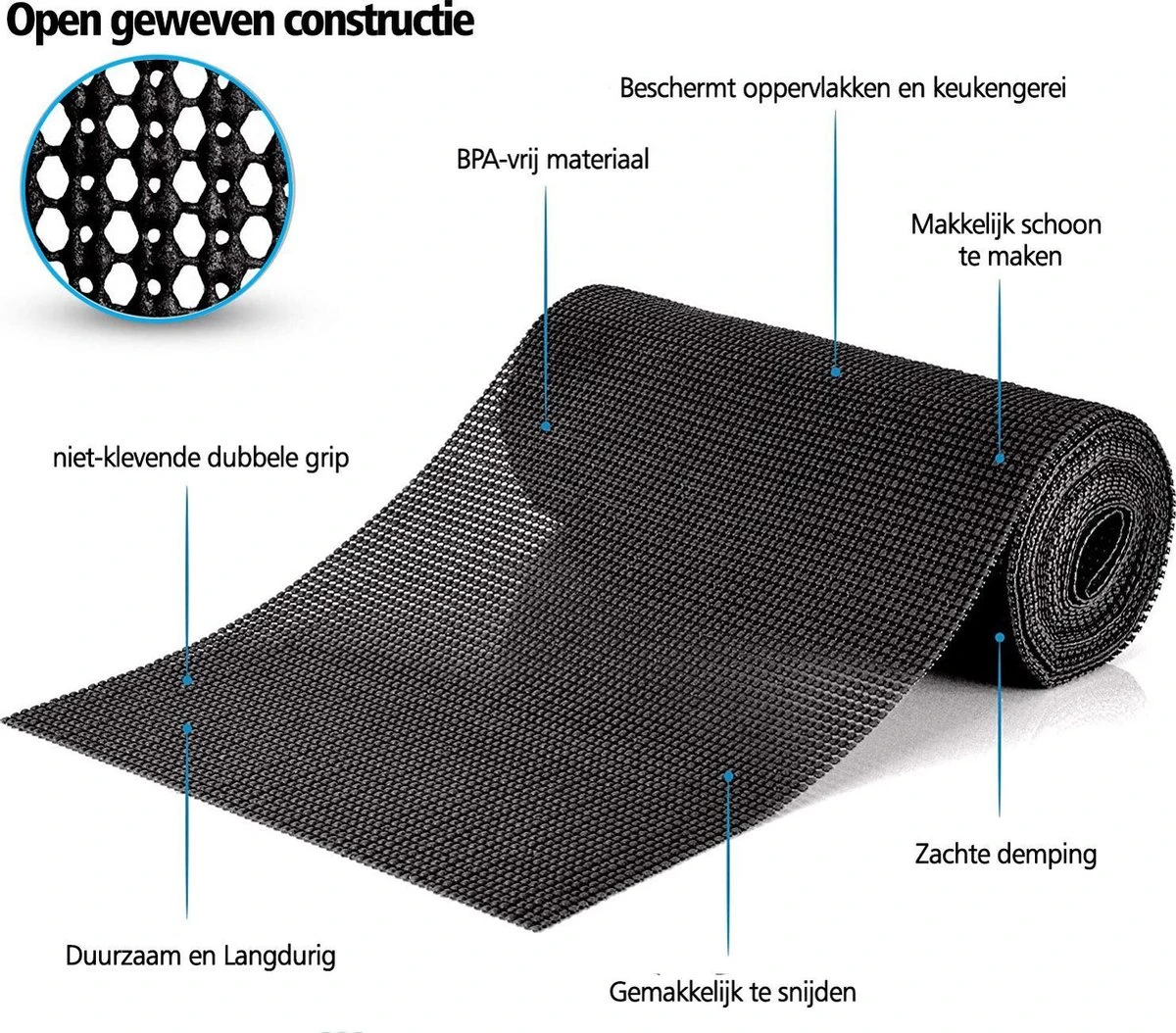 SWILIX ® Antislipmat Voor Kasten En Lades, Douchemat - Badkamermat - Badmat, Dienblad, Vloer - 4 Meter Rol - Anti Slip Mat - 400 X 30 Cm - Zwart 7 SWILIX ® Antislipmat Voor Kasten En Lades, Douchemat - Badkamermat - Badmat, Dienblad, Vloer - 4 Meter Rol - Anti Slip Mat - 400 X 30 Cm - Zwart - Afbeelding 5