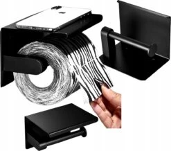 Toiletrolhouder - Wc Rol Houder Met Plankje - Inclusief Haakje - RVS - Waterbestendig - Zwart - Rheme -Thuis Badkamer 1200x1059