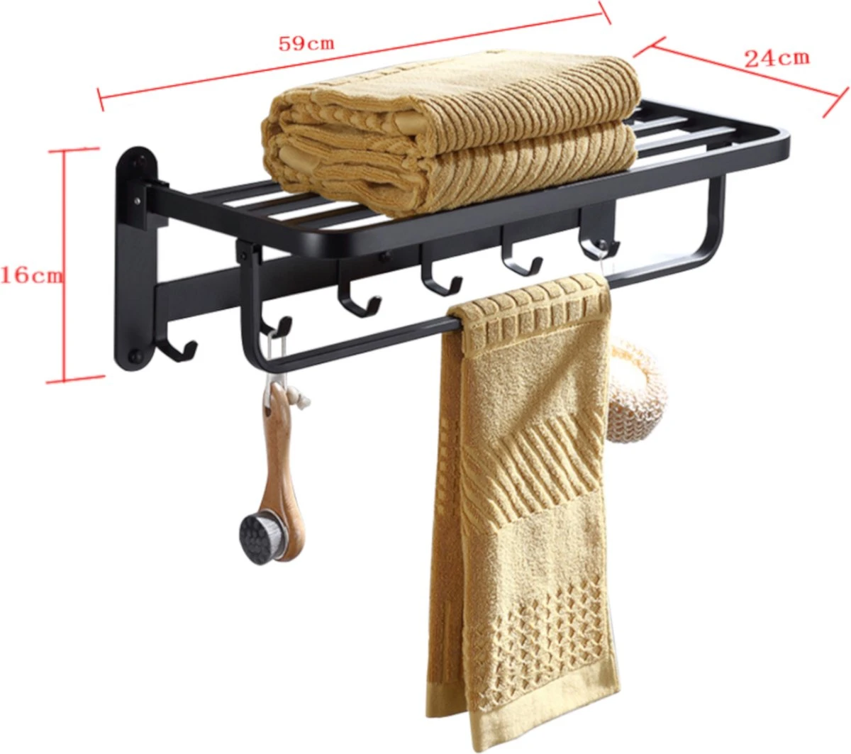 Handdoekrek – Handdoekenrek Badkamer – Badkamerrek – Doucherek – Handdoekhouder – Handdoekrek Badkamer – 60cm – Zwart 4 Handdoekrek – Handdoekenrek Badkamer – Badkamerrek – Doucherek – Handdoekhouder – Handdoekrek Badkamer – 60cm – Zwart - Afbeelding 2