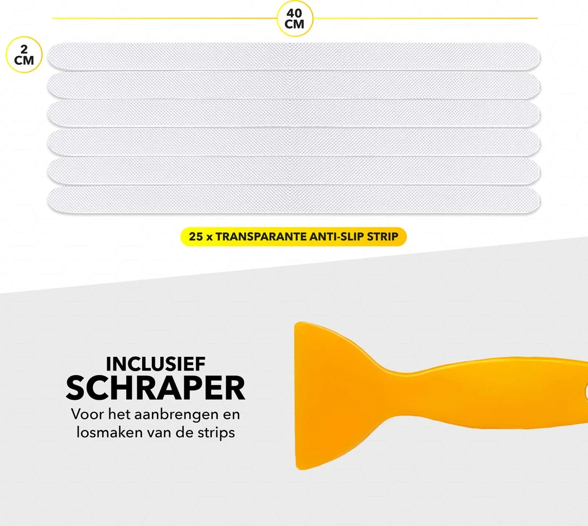 RX Goods 25 Stuks Zelfklevende Anti Slip Strips Stickers – 2 Cm X 40 Cm - Met Schraper – Transparante Tape 8 RX Goods 25 Stuks Zelfklevende Anti Slip Strips Stickers – 2 Cm X 40 Cm - Met Schraper – Transparante Tape - Afbeelding 6