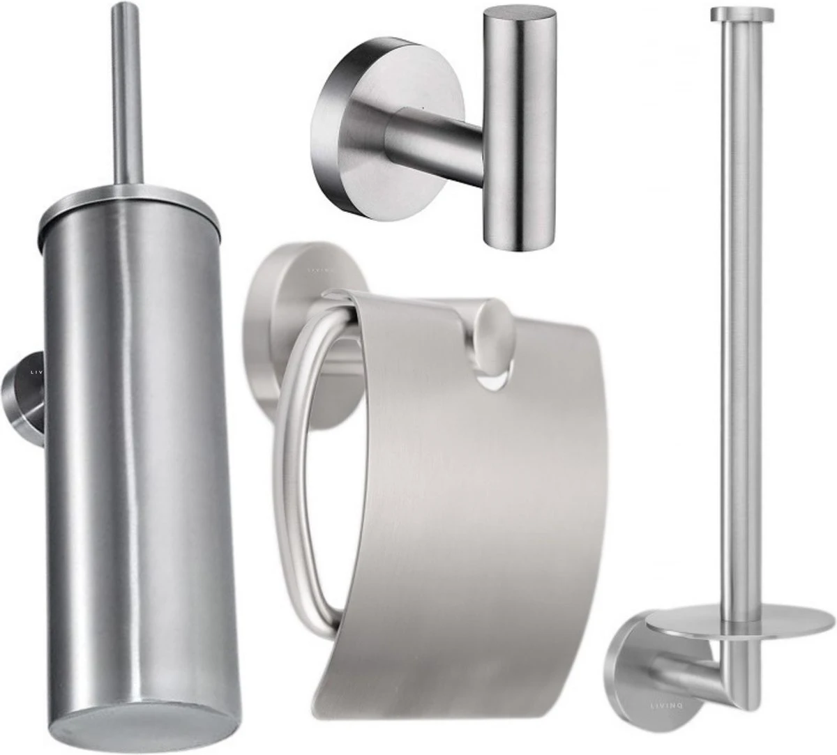 Toiletaccessoireset RVS 4-delig - Luxe Toilet Set - Toiletborstel Met Houder - Toiletrolhouder Met Klep - Reserverolhouder - Handdoekhaak - Zilver - Toiletset 3 Toiletaccessoireset RVS 4-delig - Luxe Toilet Set - Toiletborstel Met Houder - Toiletrolhouder Met Klep - Reserverolhouder - Handdoekhaak - Zilver - Toiletset