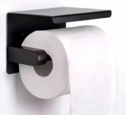 Toiletrolhouder - Wc Rol Houder Met Plankje - Inclusief Haakje - RVS - Waterbestendig - Zwart - Rheme -Thuis Badkamer 1200x1087