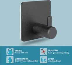 Vannons - Handdoekhaakjes - Zelfklevende Haakjes - Set Van 6 Haakjes - RVS - Zwart 15 Vannons - Handdoekhaakjes - Zelfklevende Haakjes - Set Van 6 Haakjes - RVS - Zwart -Thuis Badkamer 1200x1088