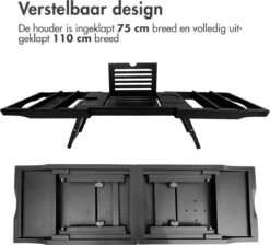 IMoshion Badplank Voor In Bad - Dienblad Inclusief Pootjes - Tablet Houder - Badrek Uitschuifbaar 75 Tot 110 Cm - Zwart -Thuis Badkamer 1200x1090