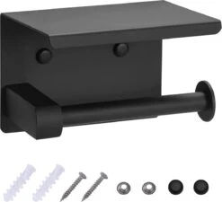 Toiletrolhouder - Wc Rol Houder Met Plankje - Inclusief Haakje - RVS - Waterbestendig - Zwart - Rheme -Thuis Badkamer 1200x1091