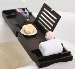 Merkloos Decopatent® Badplank - Uitschuifbaar 75 -> 110 Cm - Verstelbaar Bamboe Badrekje Voor In Bad - Boekenhouder - Tablethouder - Bruin -Thuis Badkamer 1200x1092 2