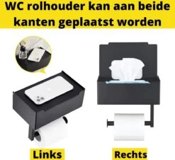 STRICX Toiletrolhouder - Zwart - Zonder Boren - Toilet Rol Houder Tissuebox - Zelfklevend - WC Rolhouder Met Opbergvak Voor Babydoekjes - Met Plankje - Toiletaccessoires -Thuis Badkamer 1200x1098 3