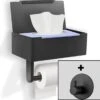 SHATY® WC Rolhouder - Toiletrolhouder - Opbergvak - Bakje - Plankje - Zonder Boren- WC Papier Houder - Toilet Papier Houder - Zwart - Badkameraccessoire - Toiletaccessoire - Inclusief Handoekhaak -Thuis Badkamer 1200x1115