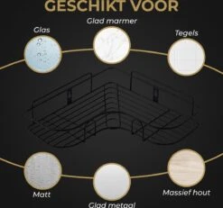 HGMD® Doucherek Zonder Boren - 1 Stuk - Zwart - Zelfklevend Doucherek –Badkamerrek - Badrek - Keukenrek - Doucherek Hangend – Badkamer Accessoires - Kruidenrek -Thuis Badkamer 1200x1121 2