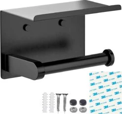 BOTC Toiletrolhouder Met Handdoekhaakjes - Toiletrolhouder - Toiletrolhouder - Zelfklevend / Boren / Zonder Boren - RVS - Zwart -Thuis Badkamer 1200x1124 3