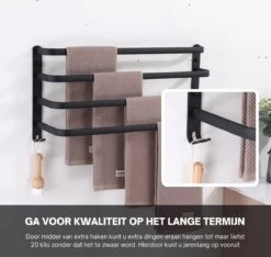 Merkloos Handdoekrek 4-armig | Handdoekrek Badkamer | Handdoekrek Zwart | Handdoekstang | Handdoekhouder | Handdoekenrek | Badkamer Accessoires Zwart | Inclusief Montage | Matte Zwart Collection 2022 -Thuis Badkamer 1200x1136 12