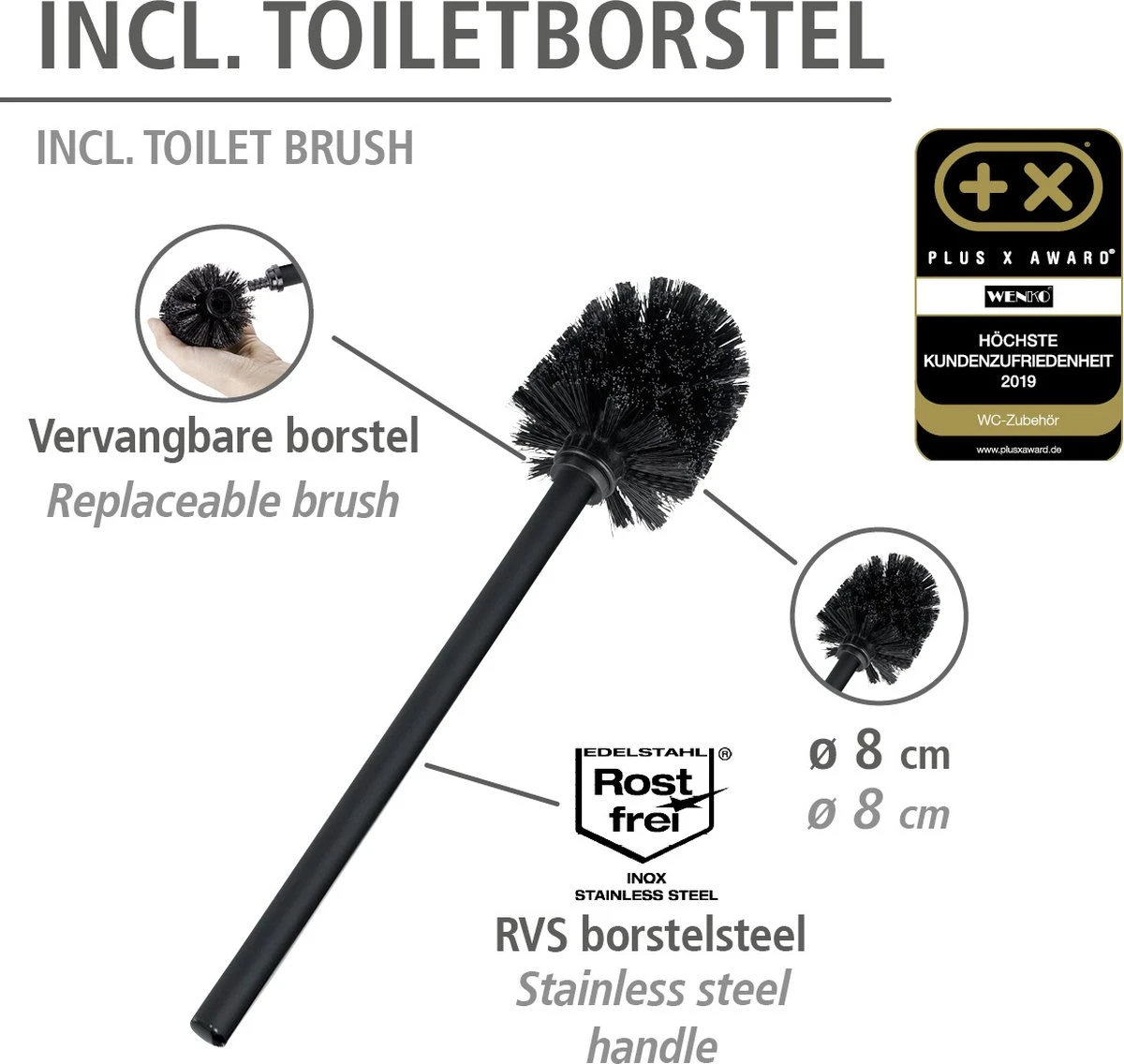 WENKO Toiletbutler Rivalta Zwart - Toiletborstel Met Houder, Toiletrolhouder En Reserverolhouder 4 WENKO Toiletbutler Rivalta Zwart - Toiletborstel Met Houder, Toiletrolhouder En Reserverolhouder - Afbeelding 2