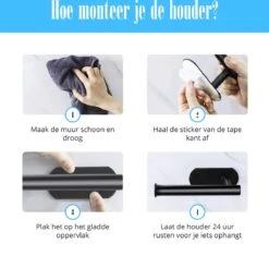 Flusive Toiletrolhouder Met 4 Handdoekhaakjes - Wc Rolhouder - Zelfklevend Zonder Boren - RVS - Zwart 19 Flusive Toiletrolhouder Met 4 Handdoekhaakjes - Wc Rolhouder - Zelfklevend Zonder Boren - RVS - Zwart -Thuis Badkamer 1200x1141