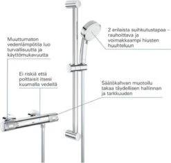 GROHE Grohtherm-1000 Performance Renovatieset - Met Thermostaatkraan, Koppelingen, Glijstang En Hoofddouche - CoolTouch - Chroom -Thuis Badkamer 1200x1142 2