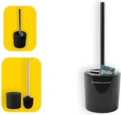 Toiletborstel Met Zwarte Borstel- Keramiek - Zwart - RVS - WC Borstel In Ronde Houder