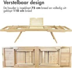 IMoshion Badplank Voor In Bad - Dienblad Inclusief Pootjes - Tablet Houder - Badrek Uitschuifbaar 75 Tot 110 Cm - Lichtbruin -Thuis Badkamer 1200x1144