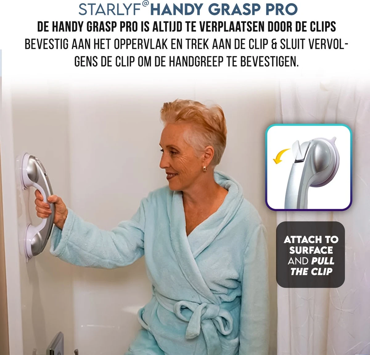 Kunststof Handgreep Voor Badkamer - 30.5cm - Douche Wandbeugel - Geen Boorgaten 10 Kunststof Handgreep Voor Badkamer - 30.5cm - Douche Wandbeugel - Geen Boorgaten - Afbeelding 8