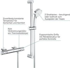 GROHE Grohtherm-1000 Performance Renovatieset - Met Thermostaatkraan, Koppelingen, Glijstang En Hoofddouche - CoolTouch - Chroom -Thuis Badkamer 1200x1162 3