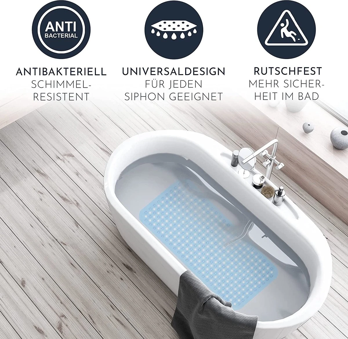 Douchemat Antislip - Badmat - 88x40cm - Antislipmat Voor Douche - Rubber - Blauwbad Mat 4 Douchemat Antislip - Badmat - 88x40cm - Antislipmat Voor Douche - Rubber - Blauwbad Mat - Afbeelding 2