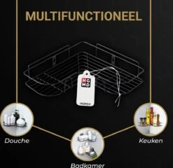 HGMD® Doucherek Zonder Boren - 1 Stuk - Zwart - Zelfklevend Doucherek –Badkamerrek - Badrek - Keukenrek - Doucherek Hangend – Badkamer Accessoires - Kruidenrek -Thuis Badkamer 1200x1168 5