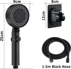 Imperatoris | DoucheSet - Douchekop Met Slang, Houder & Badmuts/Douchemuts - Waterbesparend – Hoge Druk – Regendouche - Zwart Mat -Thuis Badkamer 1200x1170 2