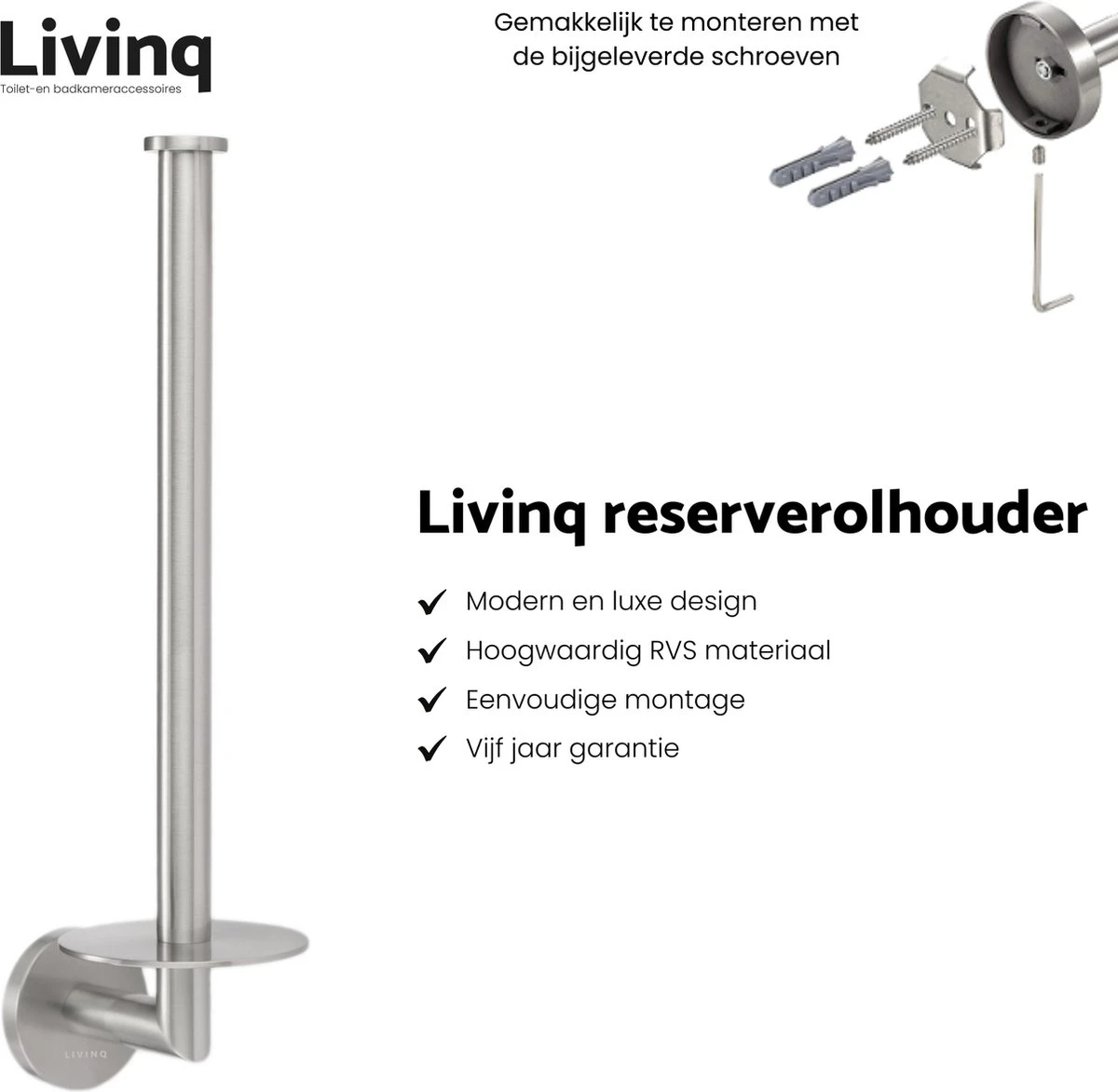 Toiletaccessoireset RVS 4-delig - Luxe Toilet Set - Toiletborstel Met Houder - Toiletrolhouder Met Klep - Reserverolhouder - Handdoekhaak - Zilver - Toiletset 6 Toiletaccessoireset RVS 4-delig - Luxe Toilet Set - Toiletborstel Met Houder - Toiletrolhouder Met Klep - Reserverolhouder - Handdoekhaak - Zilver - Toiletset - Afbeelding 4