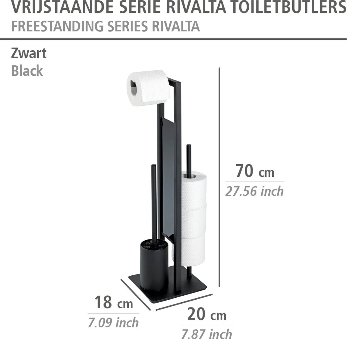 WENKO Toiletbutler Rivalta Zwart - Toiletborstel Met Houder, Toiletrolhouder En Reserverolhouder 13 WENKO Toiletbutler Rivalta Zwart - Toiletborstel Met Houder, Toiletrolhouder En Reserverolhouder - Afbeelding 11
