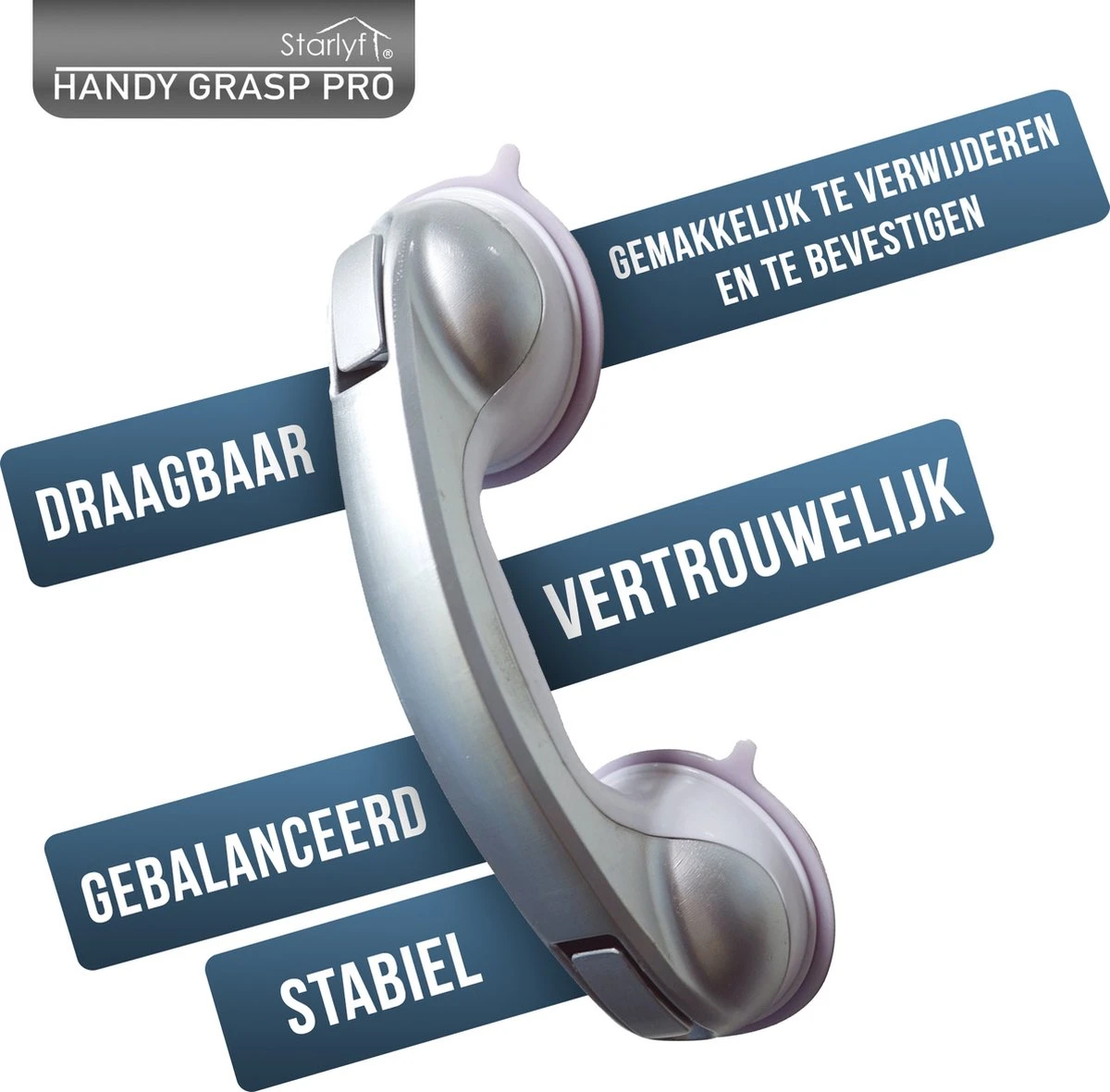 Kunststof Handgreep Voor Badkamer - 30.5cm - Douche Wandbeugel - Geen Boorgaten 4 Kunststof Handgreep Voor Badkamer - 30.5cm - Douche Wandbeugel - Geen Boorgaten - Afbeelding 2