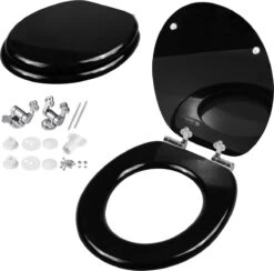 Casaria Wc-bril Met Deksel Sluitingsmechanisme Toiletzitting MDF Zwart -Thuis Badkamer 1200x1185 2