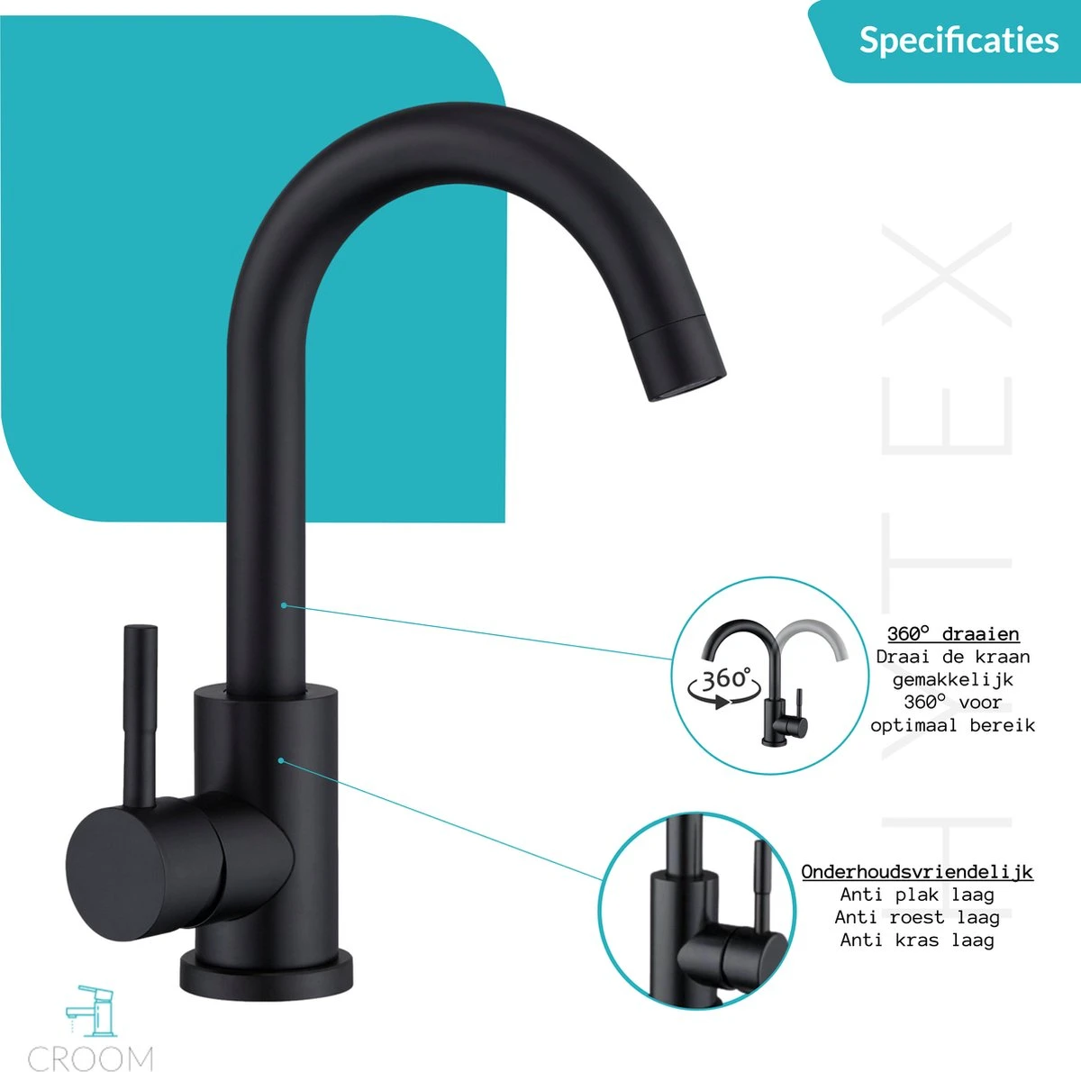 Wastafelkraan Zwart - Keukenkraan - Kraan - Badkamerkraan 8 Wastafelkraan Zwart - Keukenkraan - Kraan - Badkamerkraan - Afbeelding 6